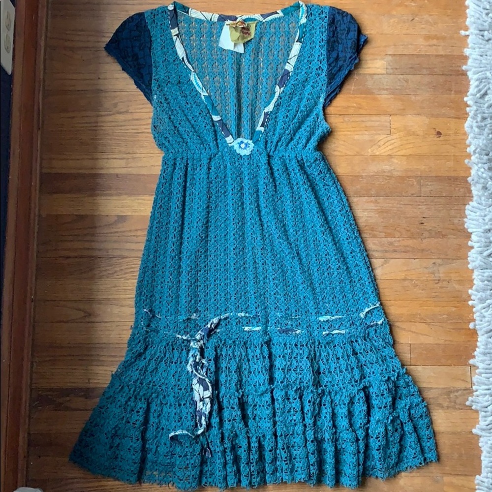 Free People teal beaded dress